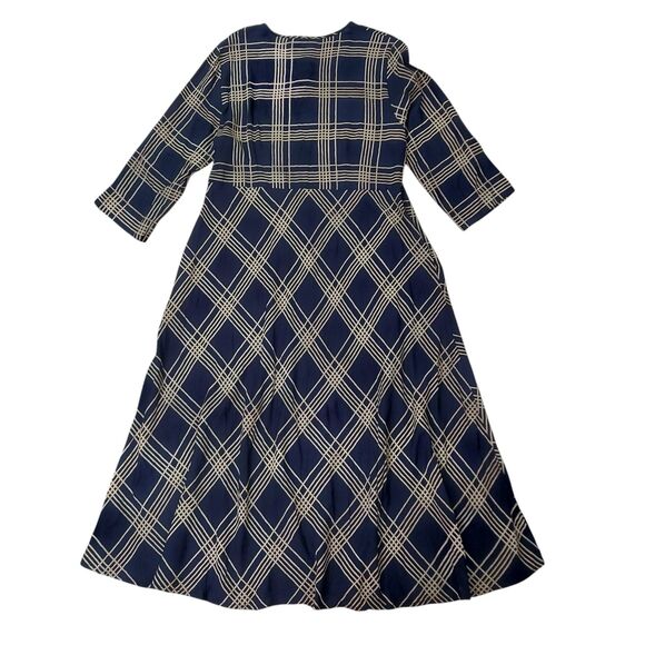 MASAI Copenhagen Narcelle Midi Dress Womens Medium Navy V-Neck Check Academia - Picture 4 of 12